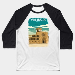 Valencia Spain Vintage Minimal Retro Travel Poster Baseball T-Shirt